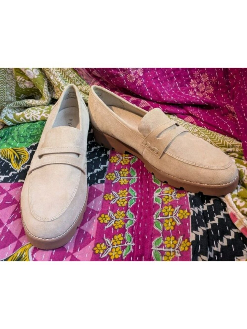 Vionic Cheryl II Lug Penny Loafer Beige Suede Women Size 12 NEW